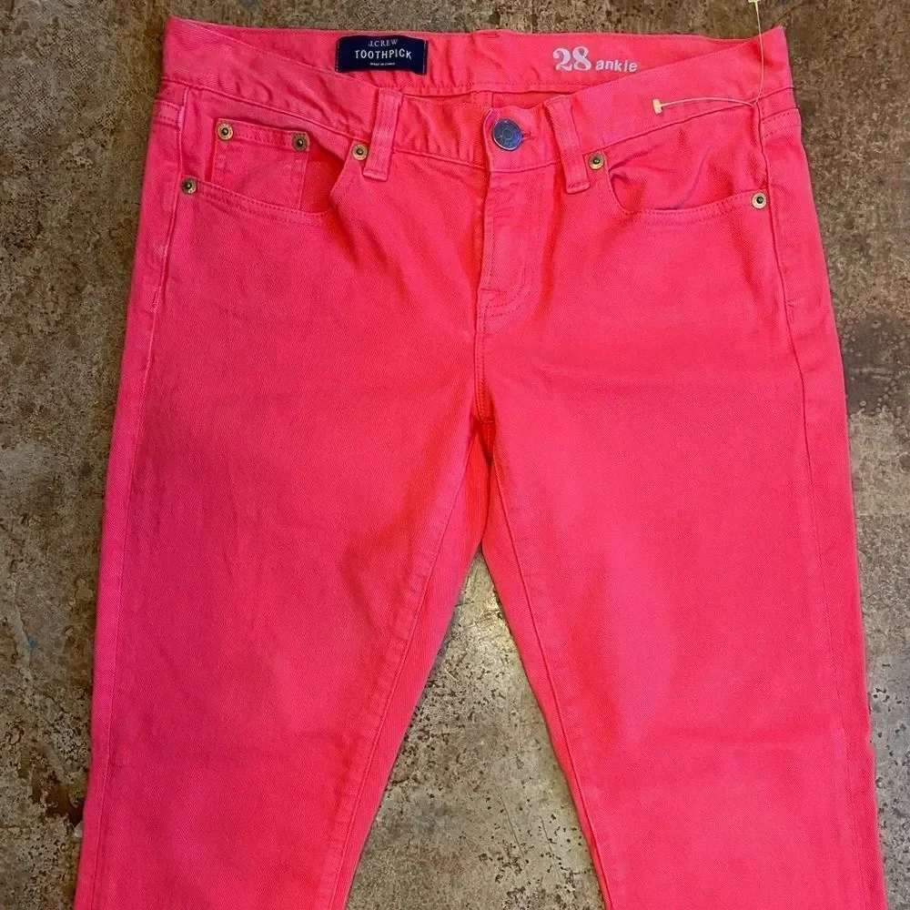 J CREW TOOTHPICK women's pink coral skinny ankle jeans‎